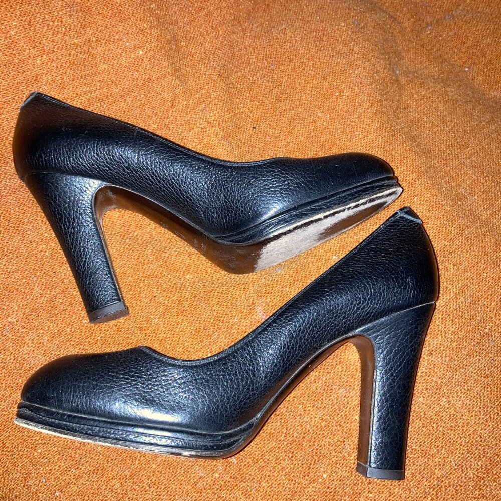 L'AUTRE CHOSE Italy Shoes Pumps Black 4" Heels Platform 39 Pebbled Leather